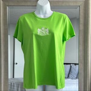 LAUREN RALPH LAUREN T-Shirt Lime Green Color Embroidered Front Logo Top Size M